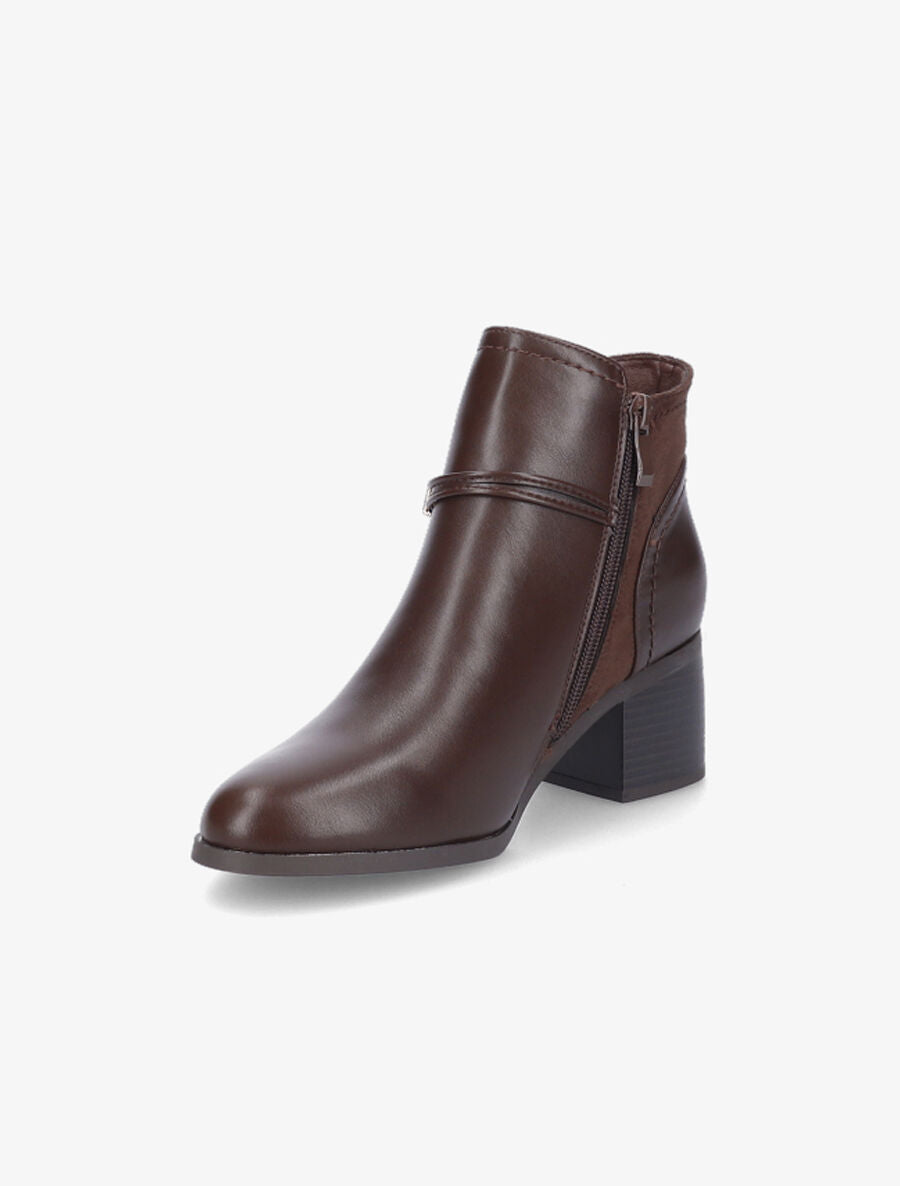 Bottines bi-matière à sangle stylisée - Marron - 3