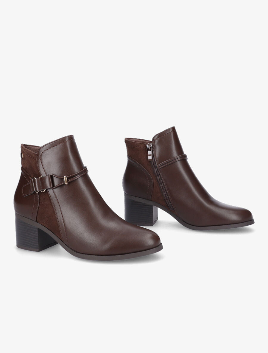 Bottines bi-matière à sangle stylisée - Marron - 4