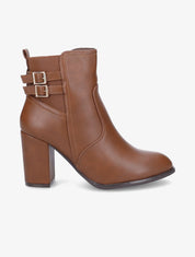 Bottines à talon et boucles en simili - Camel - 1