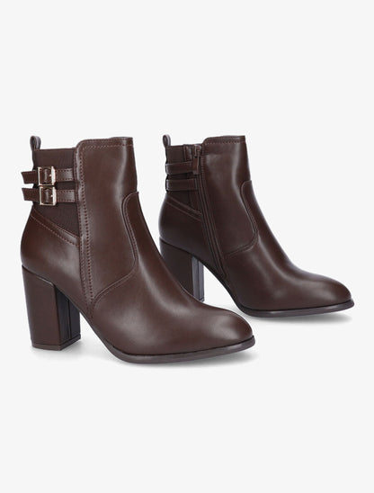 Bottines à talon et boucles en simili - Marron - 4