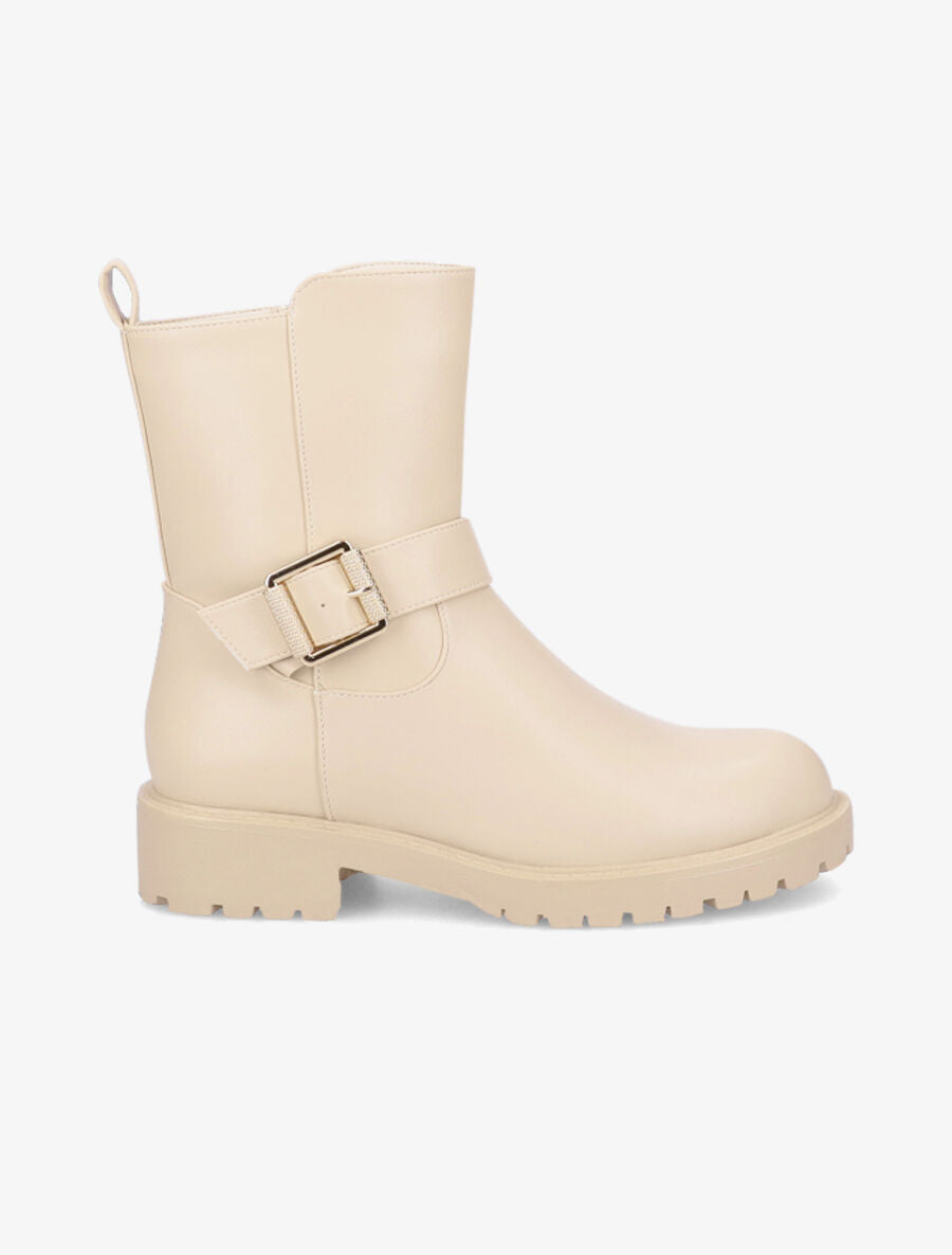 Boots style motard en simili - Beige - 1