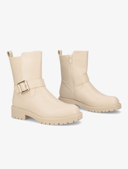 Boots style motard en simili - Beige - 4