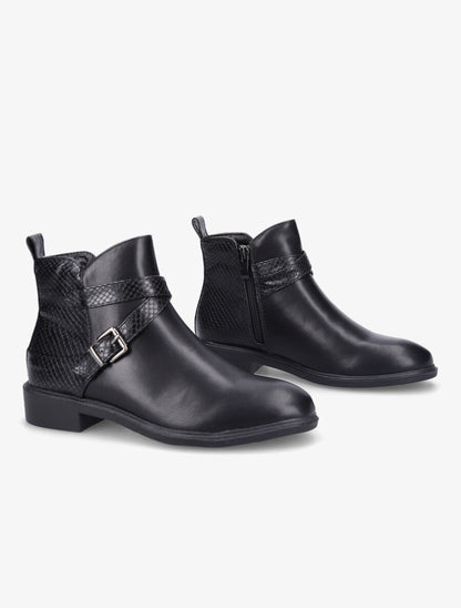 Bottines plates à contrefort effet python - Noir - 4