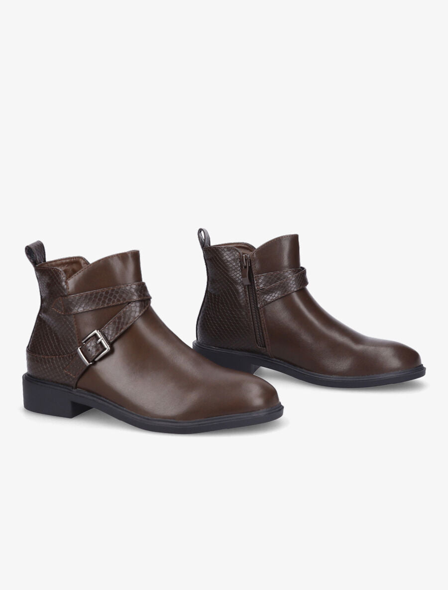 Bottines plates à contrefort effet python - Marron - 4