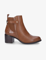 Bottines à talon et contrefort effet croco - Camel - 1