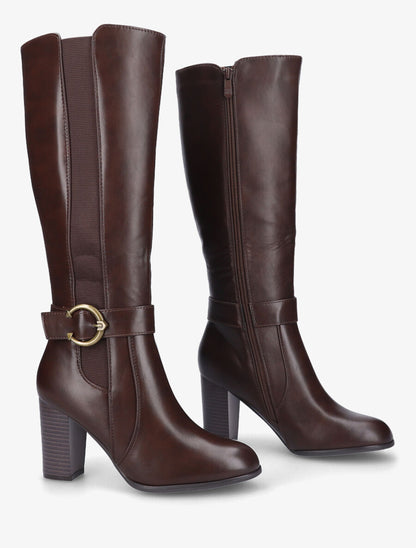 Bottes à talon et boucle stylisée - Marron - 4