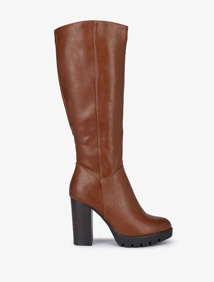 Bottes à talon haut et semelles crantées - Camel - 1