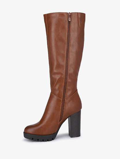 Bottes à talon haut et semelles crantées - Camel - 3