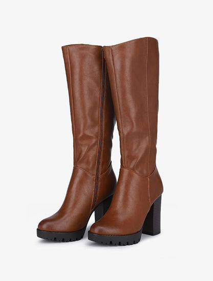 Bottes à talon haut et semelles crantées - Camel - 4