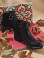 Bottines bimatière à double zips stylisés - Noir - 6