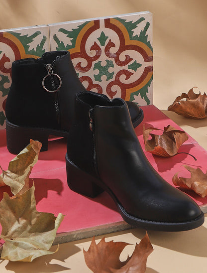 Bottines bimatière à double zips stylisés - Noir - 6