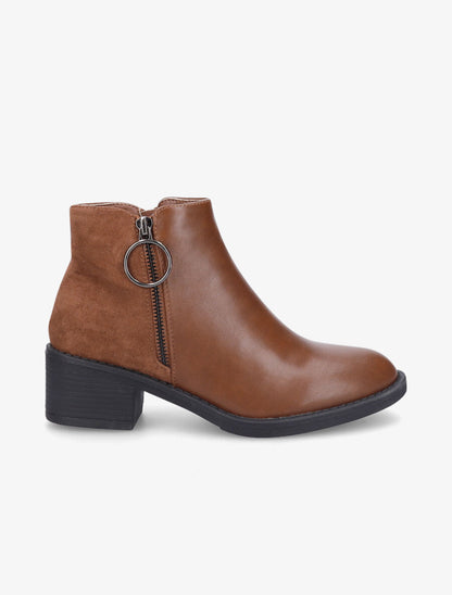 Bottines bimatière à double zips stylisés - Camel - 5