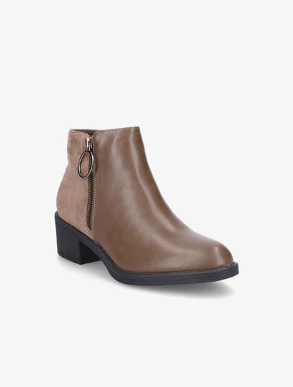 Bottines bimatière à double zips stylisés - Taupe - 2