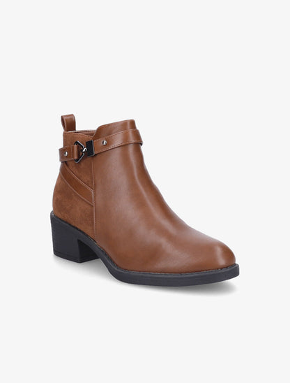 Bottines bimatière à sangle stylisée - Camel - 2