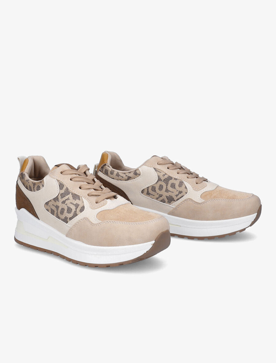 Baskets en suédine et jacquard - Beige - 4