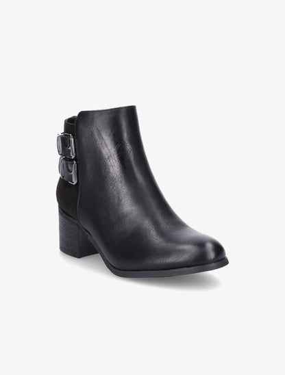 Bottines bi-matière à double boucles - Noir - 2