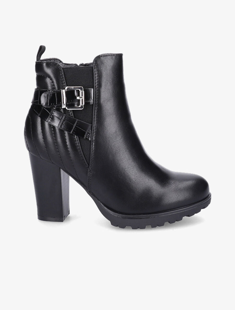 Bottines à talon et contrefort matelassé - Noir - 5