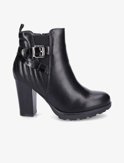 Bottines à talon et contrefort matelassé - Noir - 5