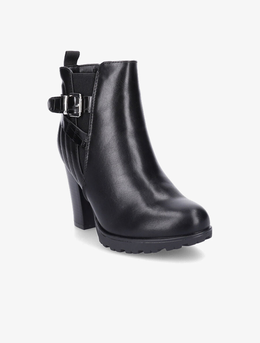 Bottines à talon et contrefort matelassé - Noir - 2