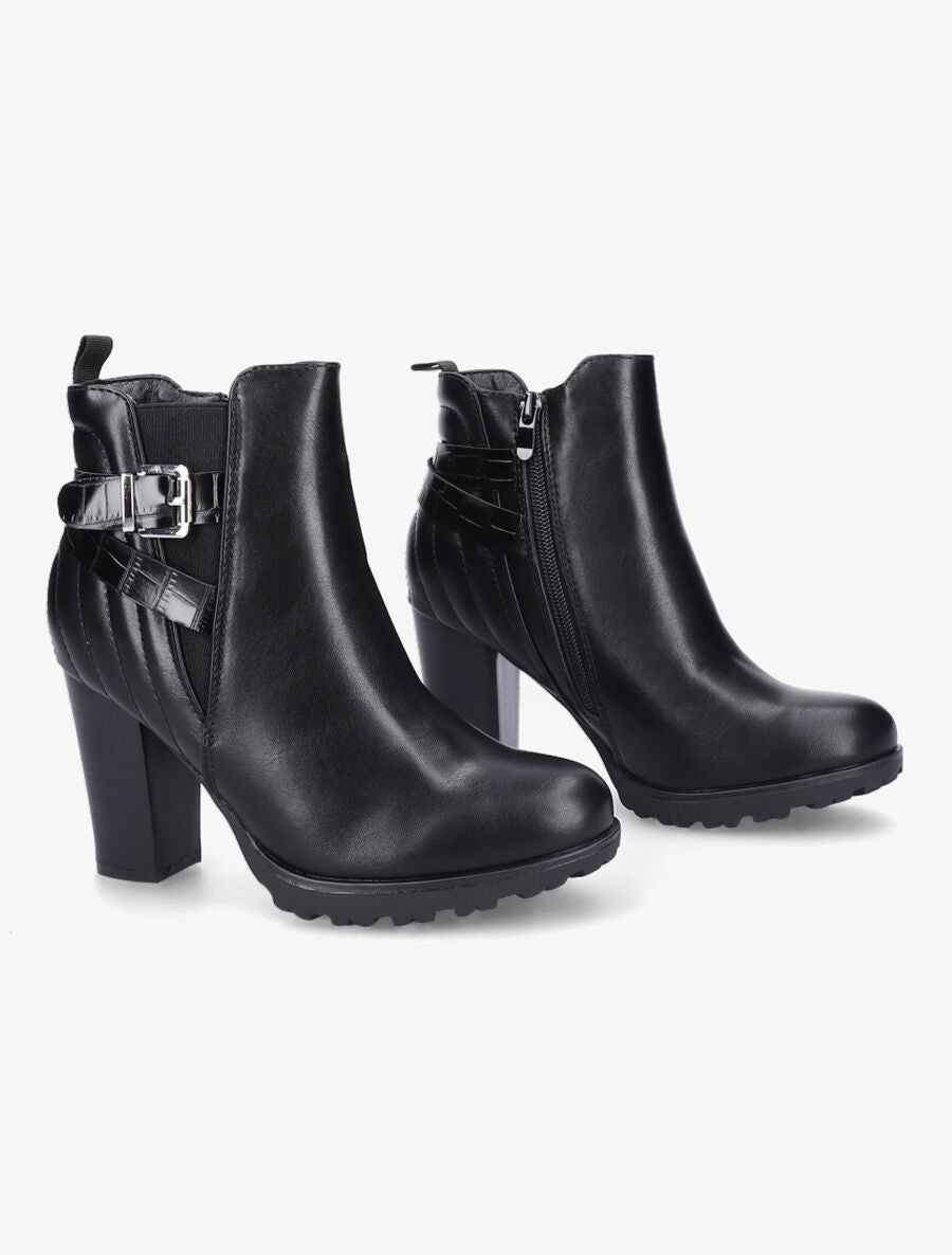 Bottines à talon et contrefort matelassé - Noir - 4
