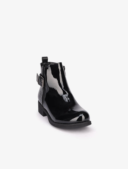 Bottines plates vernies à contrefort croco - Noir - 3