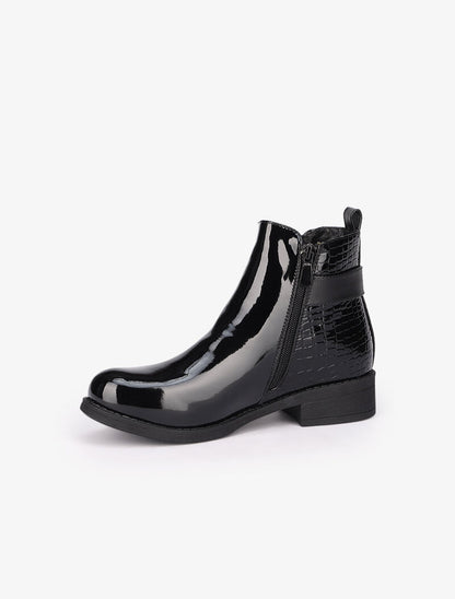 Bottines plates vernies à contrefort croco - Noir - 4