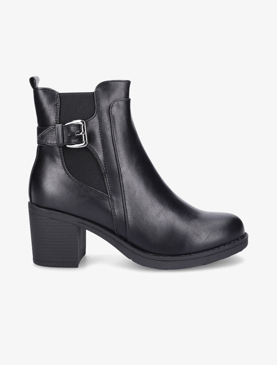 Bottines à talon et boucle - Noir - 1