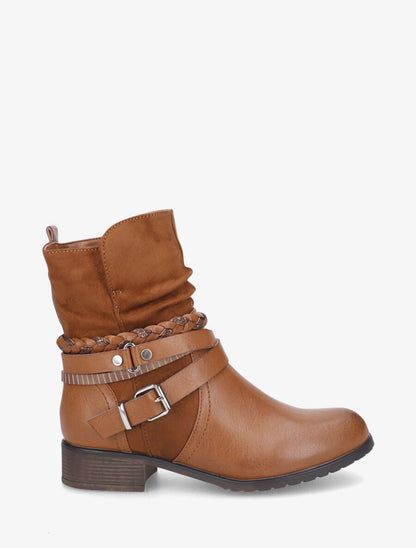 Boots montantes à sangles stylisées - Camel - 5