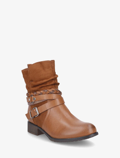 Boots montantes à sangles stylisées - Camel - 2