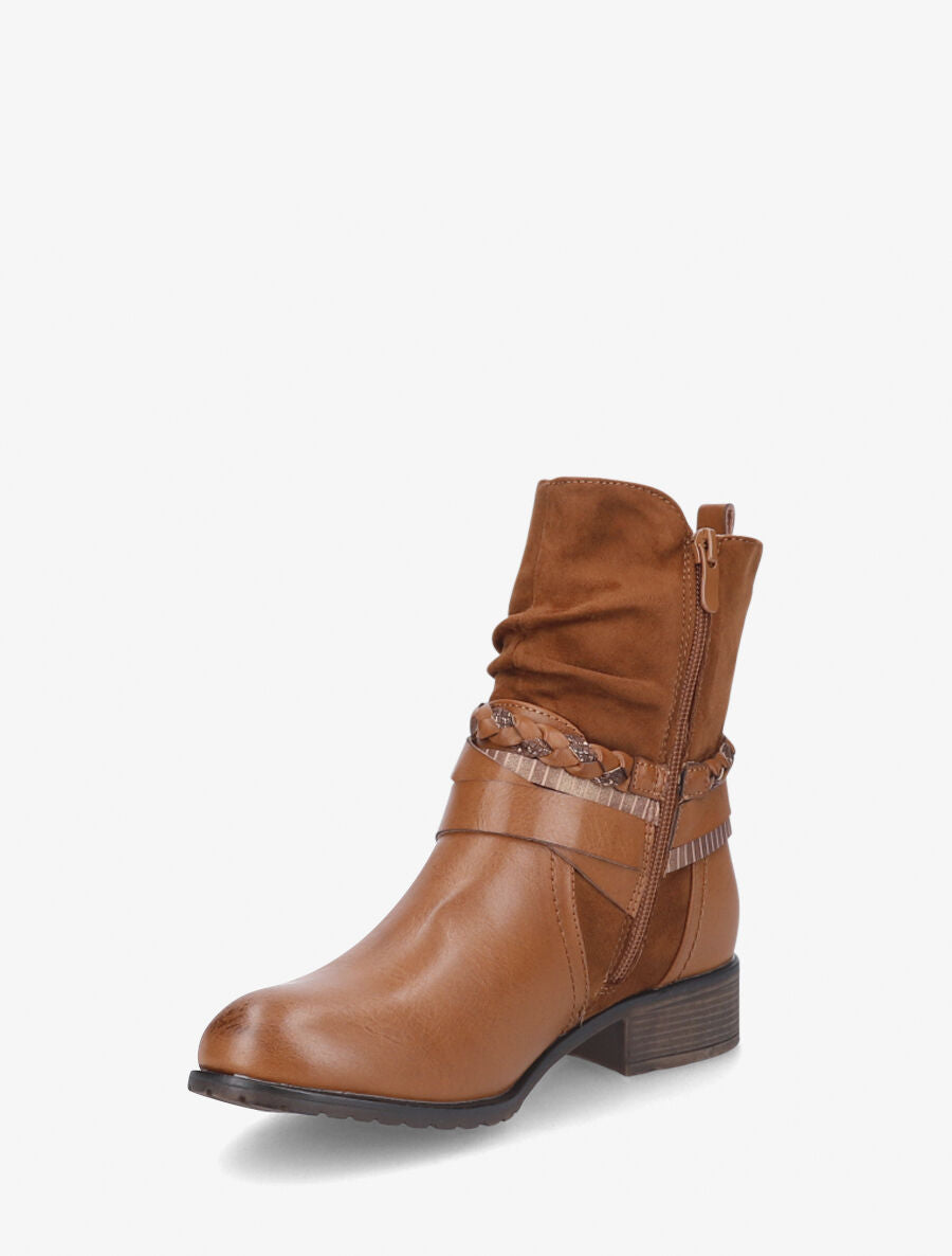 Boots montantes à sangles stylisées - Camel - 3