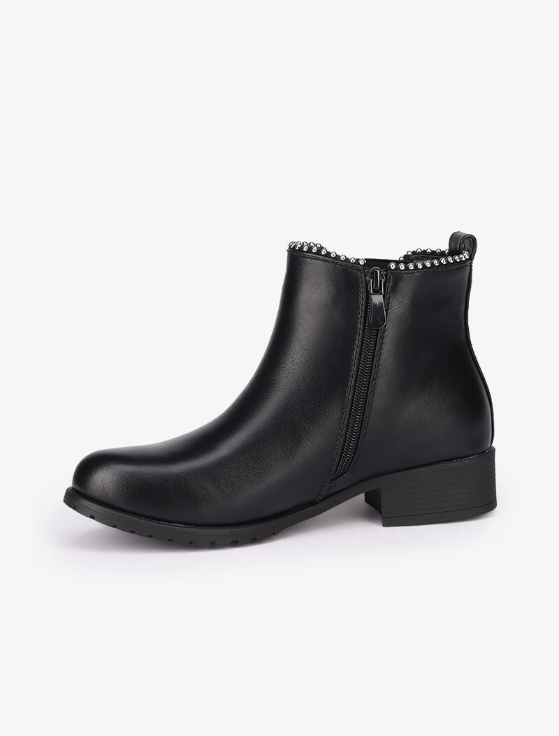 Bottines plates à détails cloutés - Noir - 4