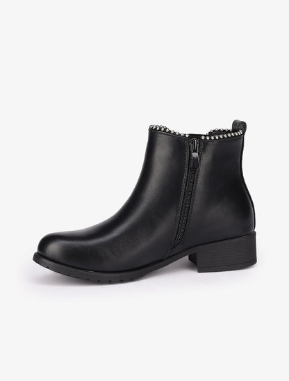Bottines plates à détails cloutés - Noir - 4