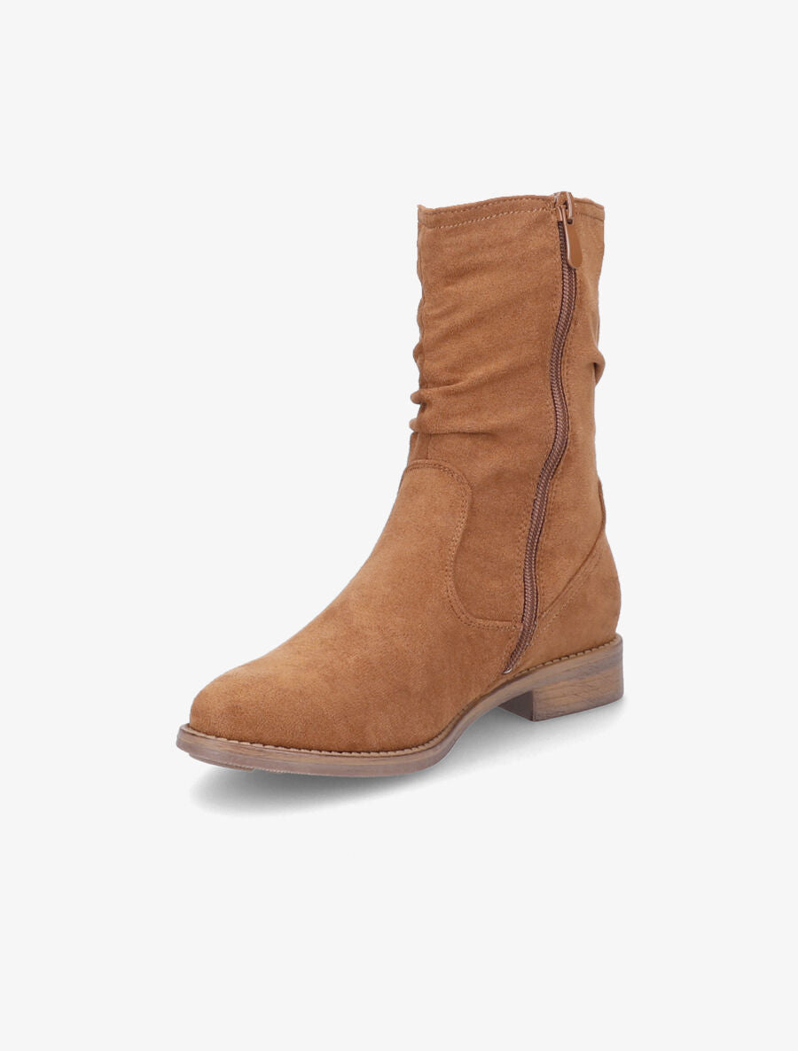 Bottines plissées en suédine - Camel - 3