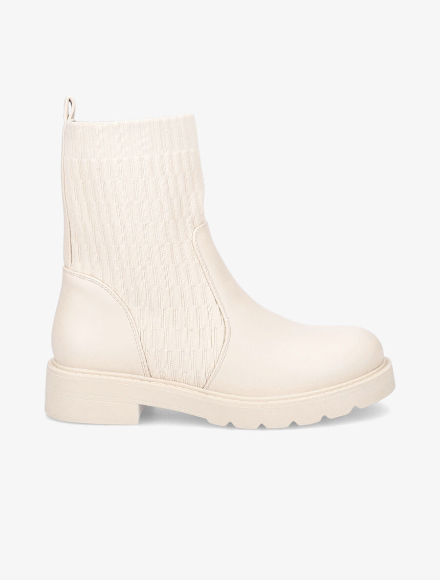 Boots en simili et tissu gaufré - Écru - 6