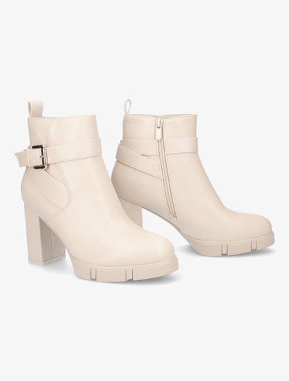 Bottines à talon et boucle - Beige - 4