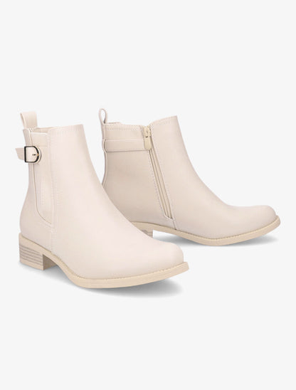 Bottines élastiquées à boucle métallique - Beige - 4