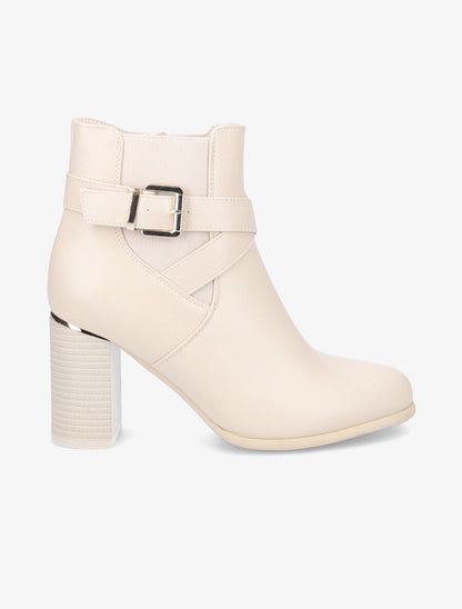 Bottines à talon et sangles croisées - Beige - 5
