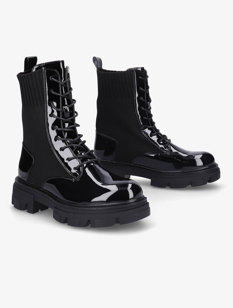 Rangers en tissu et simili vernis - Noir - 4