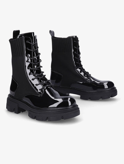 Rangers en tissu et simili vernis - Noir - 4