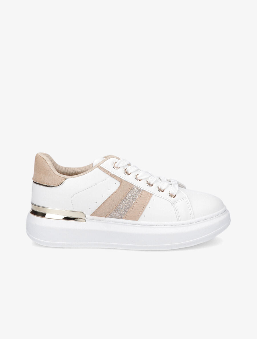 Tennis en simili à bandes fantaisies - Beige - 1