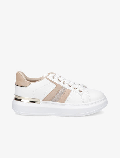 Tennis en simili à bandes fantaisies - Beige - 1