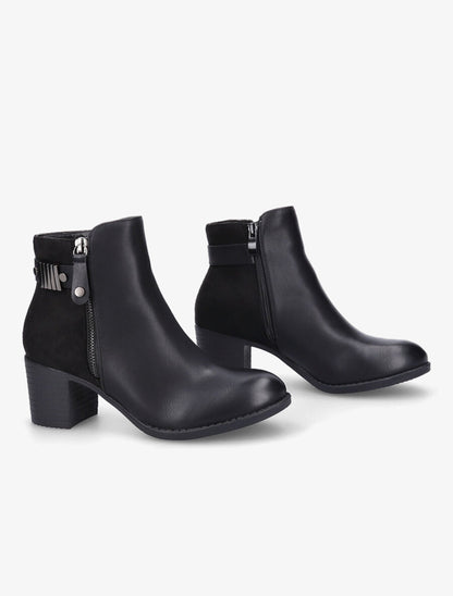 Bottines bi-matière à boucle et zip décoratif - Noir - 4