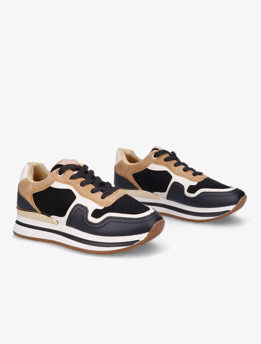 Sneakers en suédine et simili - Noir - 4