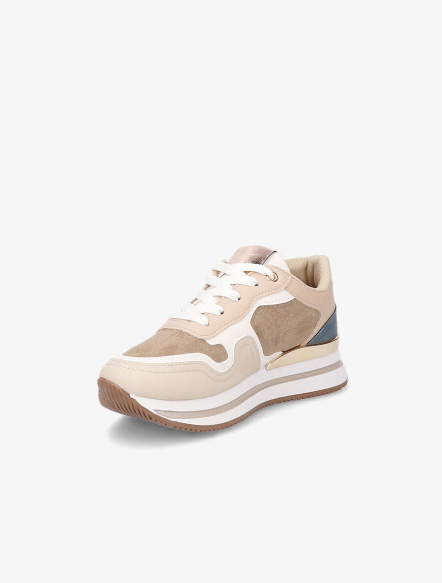 Sneakers en suédine et simili - Beige - 3