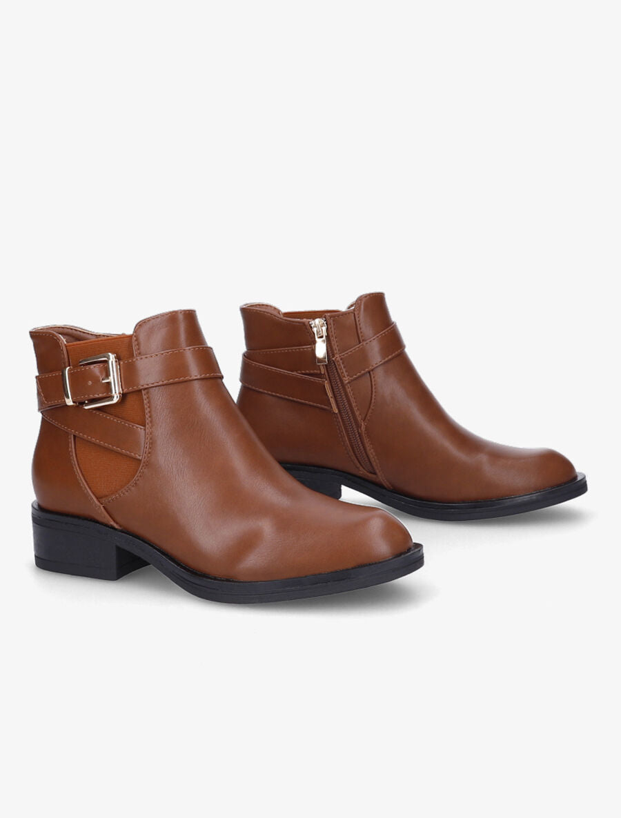 Bottines plates en simili - Camel - 4