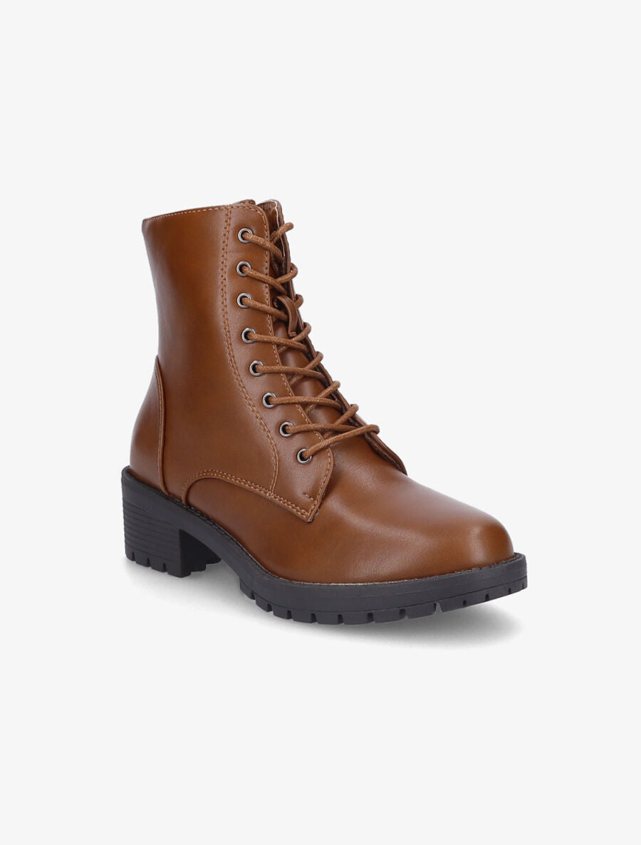 Bottines à lacets et zip - Camel - 2