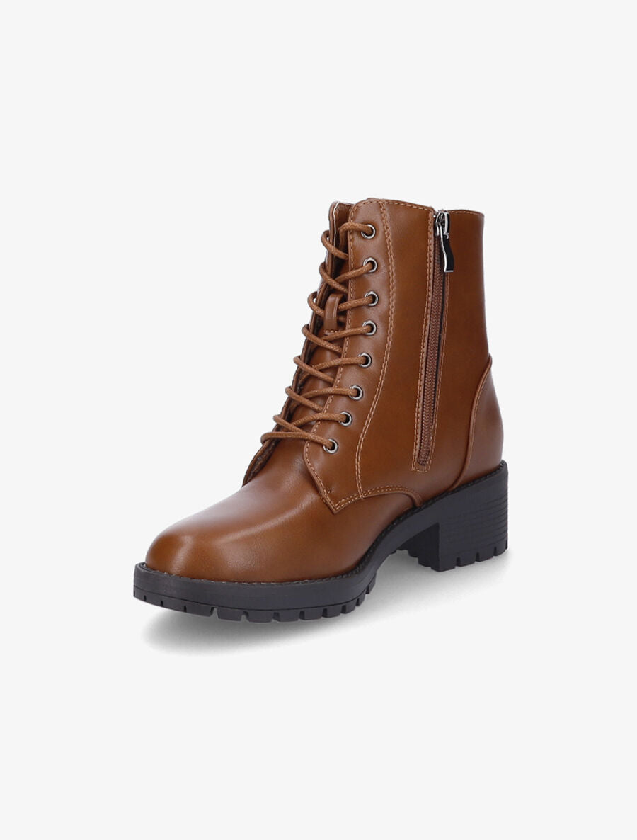 Bottines à lacets et zip - Camel - 3