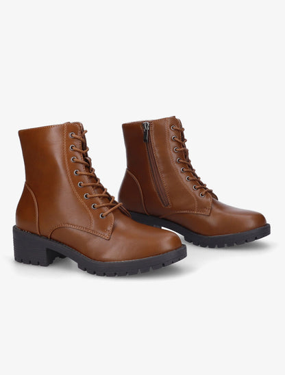 Bottines à lacets et zip - Camel - 4