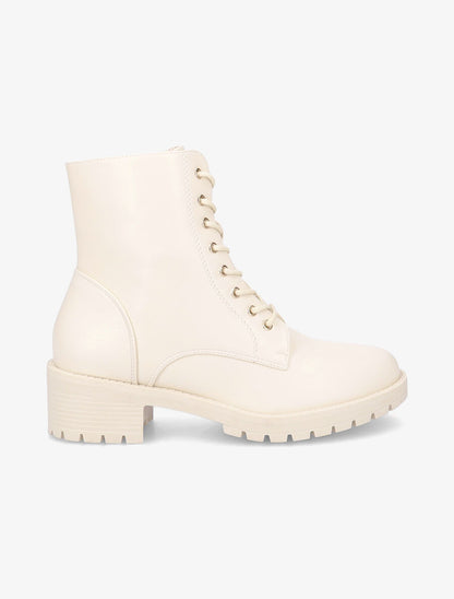 Bottines à lacets et zip - Beige - 1