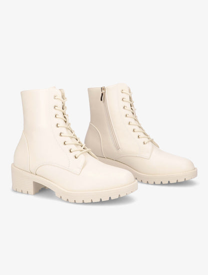 Bottines à lacets et zip - Beige - 4